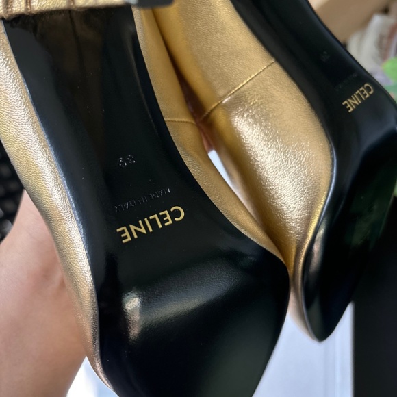 NWT Celine Metallic Leather Slip On Pointed Toe Creased Heel Pump Gold - Picture 5 of 8